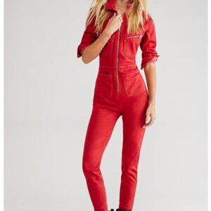 Free People Lennox Jumpsuit Red Zip Up Onesie Coveralls Small • SOLD OUT! ♥️